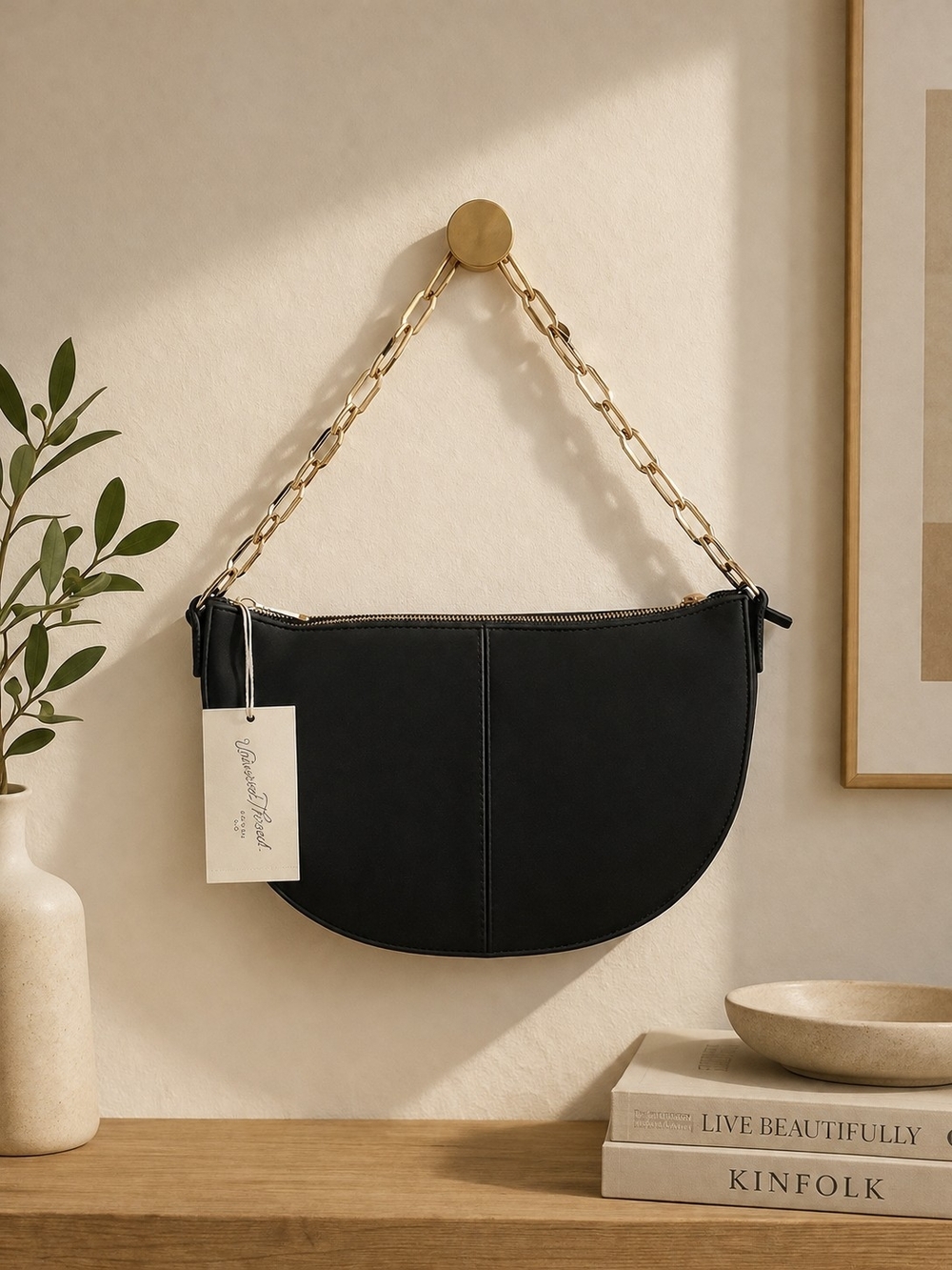 Universal Thread Classic Black Half-Moon Shoulder Bag with Gold Chain